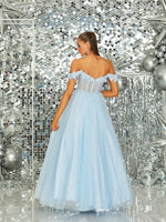 Applique Off the Shoulder Sleeveless Sparkle Tulle A-Line Prom Dress