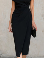 Minimalist Black Asymmetric One-Shoulder Midi Dress