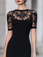 Black Lace Overlay Midi Sheath Dress