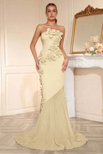 Candy Pink Strapless Sleeveless Long Mermaid Prom Dress With Flower Appliqués