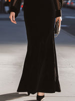 Black Velvet Halter Neck Off-Shoulder Mesh-Sleeve Mermaid Evening Gowns