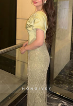 Dusty Sage Column Floor-Length Shawl Evening Gowns with Satin Corset