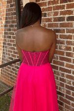 A-Line Strapless Beads Empire-Waist Sleeveless Prom Dress With Slit