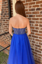 A-Line Strapless Beads Empire-Waist Sleeveless Prom Dress With Slit