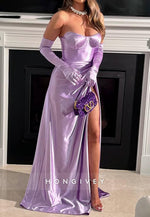 Sweetheart Ruched High Slit Simple Holiday Prom Dresses with Gloves