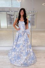 Gorgeous A Line Strapless Jacquard Satin Prom Dress with Bow