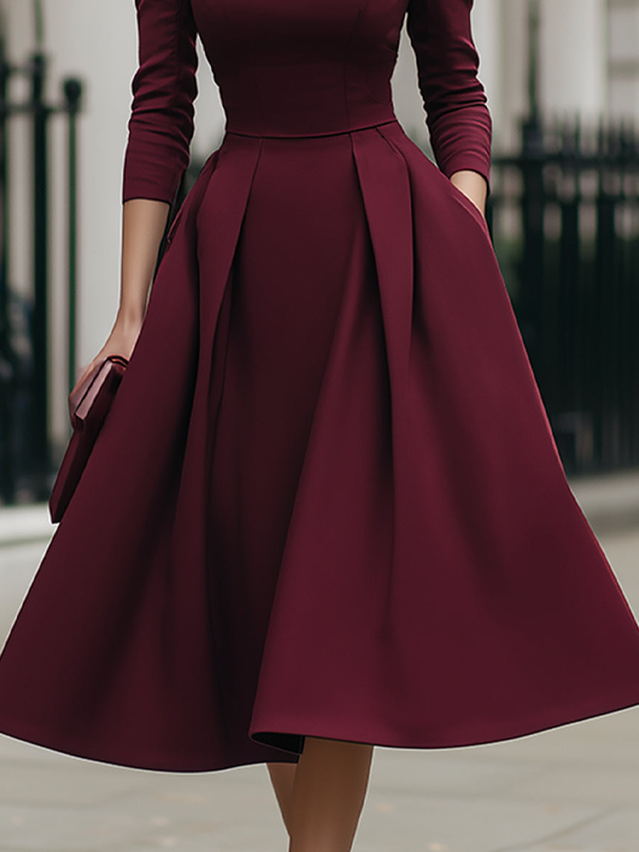 Elegant Square-Neck Plain A-Line Midi Evening Dress