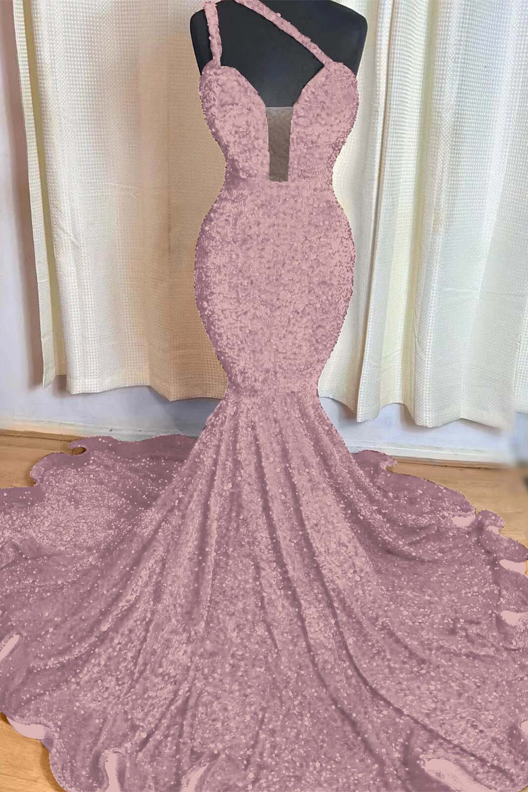 Hidais Red Mermaid Sleeveless One Shoulder Prom Dress Sweetheart Elegant Sequins