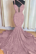 Hidais Red Mermaid Sleeveless One Shoulder Prom Dress Sweetheart Elegant Sequins