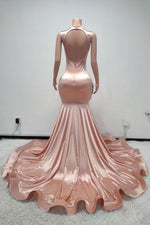 Sleeveless Scoop Mermaid Prom Dresses Long Open Back With Beadings