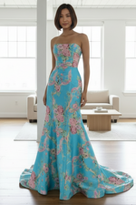 Mermaid Strapless Floral Satin Prom Dress