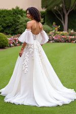 Ruffles Sleeves Off-the-Shoulder Princess Tulle Wedding Dress Sweetheart With Appliques