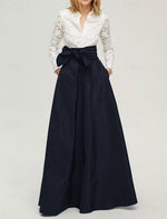 Long Sleeve Bow A-Line Floor-Length Formal Evening Dress