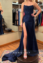 Royal Blue Lace Sweetheart Applique Prom Dresses with Split