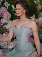 Beaded Sparkle Spaghetti Straps Sleeveless Mermaid Evening Dress