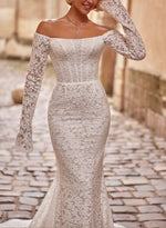 Trumpet Mermaid Off-The-Shoulder Long Sleeves Sweep Train Lace Wedding Dresses