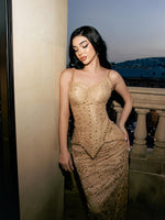 Spaghetti Straps Sleeveless Beaded Sparkle Mermaid Prom Dress