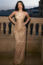 Spaghetti Straps Sleeveless Beaded Sparkle Mermaid Prom Dress