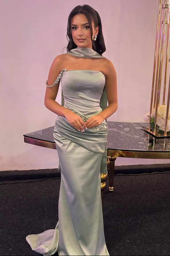 Simple One Shoulder Sleeveless Mermaid Floor-Length Evening Dress