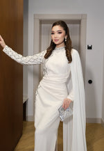 Beaded High Neck Long Sleeve Mermaid Shawl Floor-Length Evening Dress