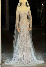 Empire Sequined Bridal Gown Beaded Long Sleeves Trumpet Wedding Dresses