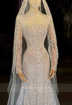 Empire Sequined Bridal Gown Beaded Long Sleeves Trumpet Wedding Dresses