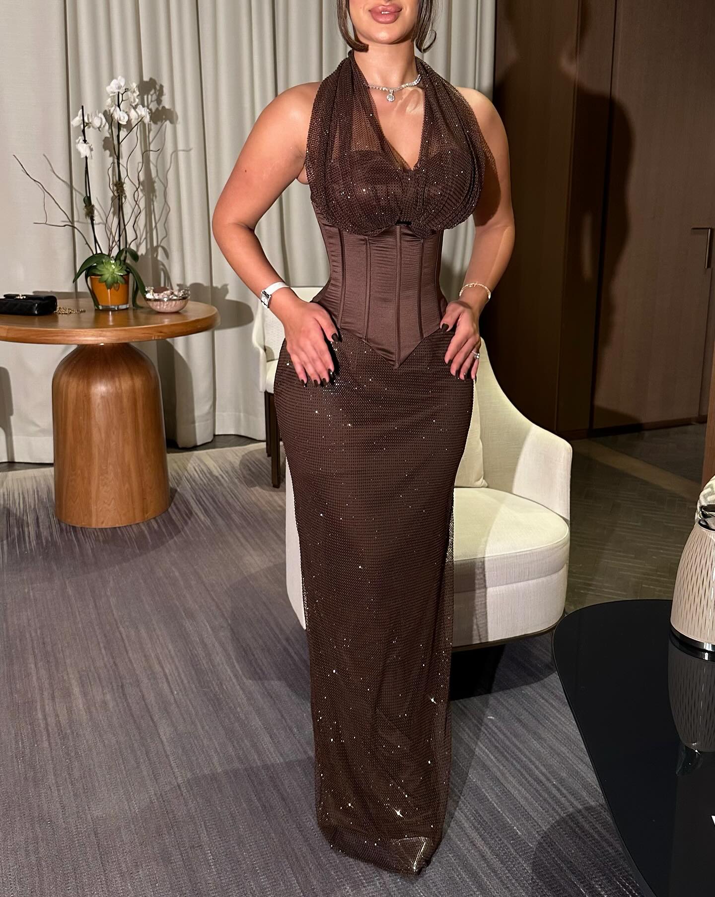 Sparkle Halter Sleeveless Mermaid Sequins Floor-Length Evening Dress