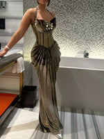 Fashion Green Halter Sleeveless Beaded Sequins Sparkle Mermaid Evening Dress