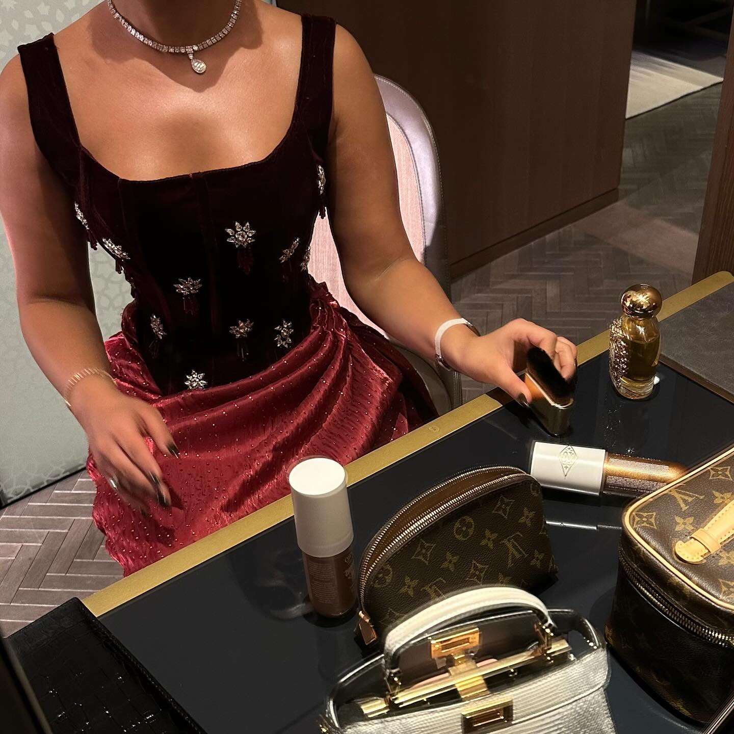 Red Square Sleevless Beaded Mermaid Floor-Length Evening Dress