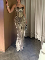 Fashion Green Halter Sleeveless Beaded Sequins Sparkle Mermaid Evening Dress