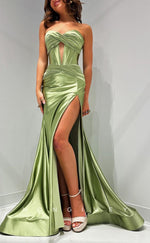 L2753 - Trumpet Sweetheart Strapless Illusion Ruched With Side Slit Party Prom Evening Dress