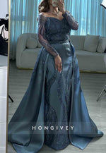 Sweetheart Satin Floor-Length Detachable Long Sleeves Pleated Evening Gowns