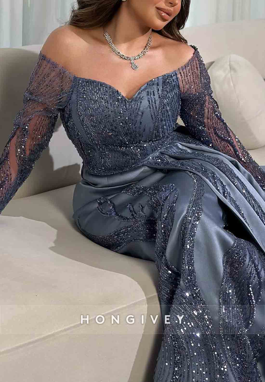 Sweetheart Satin Floor-Length Detachable Long Sleeves Pleated Evening Gowns