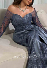 Sweetheart Satin Floor-Length Detachable Long Sleeves Pleated Evening Gowns