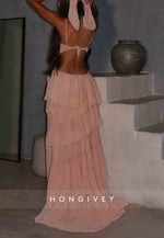 A-Line Blush Spaghetti Straps Sweetheart Open Back Prom Dresses