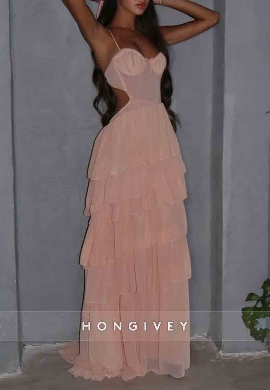 A-Line Blush Spaghetti Straps Sweetheart Open Back Prom Dresses