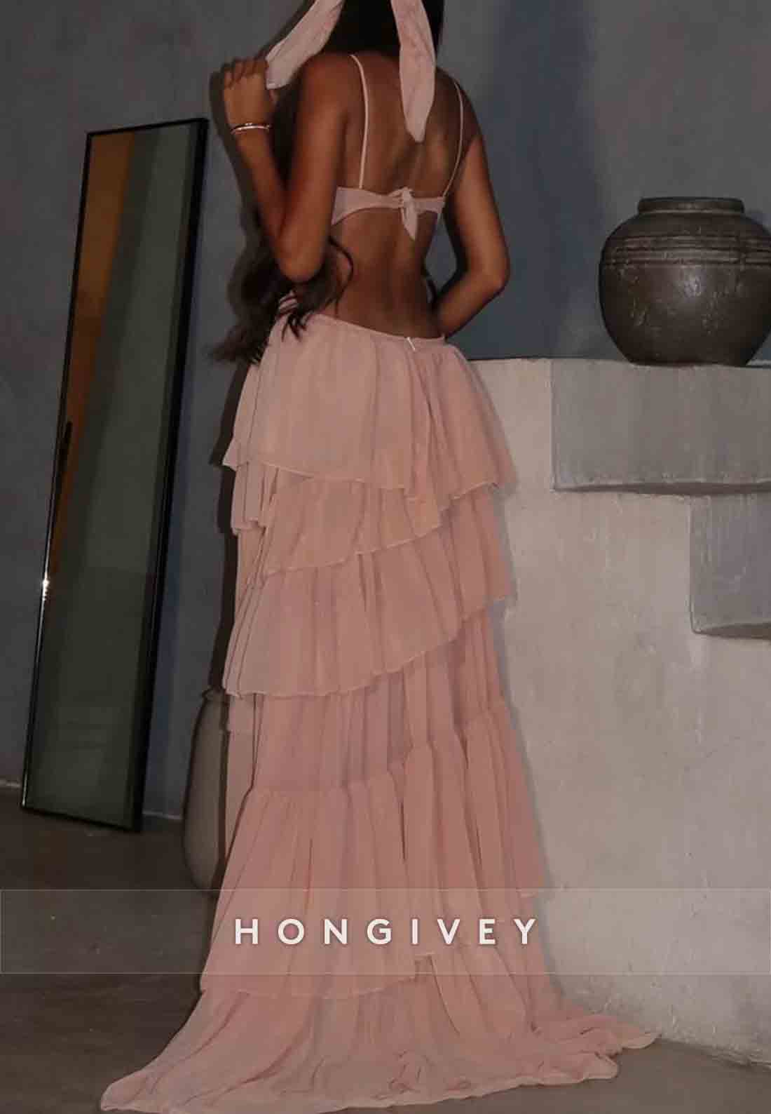 A-Line Blush Spaghetti Straps Sweetheart Open Back Prom Dresses