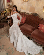 Fashion Lace Off the Shoulder Long Sleeve Mermiad Women Floor-Length Wedding Dress