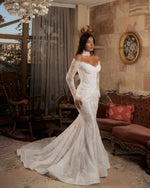 Fashion Lace Off the Shoulder Long Sleeve Mermiad Women Floor-Length Wedding Dress