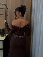 Beaded Sequins Sparkle Off the Shoulder Long Sleeve Mermiad Evening Dress