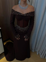 Beaded Sequins Sparkle Off the Shoulder Long Sleeve Mermiad Evening Dress