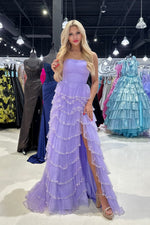 Strapless Light Blue Sequin Tiered A-line Long Dress