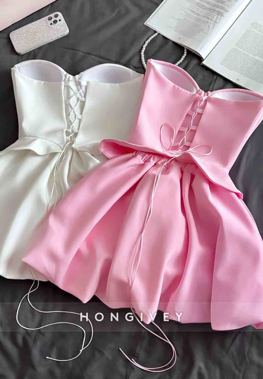 Strapless A-Line Tie Back Sweetheart Short Homecoming Dress with Corset