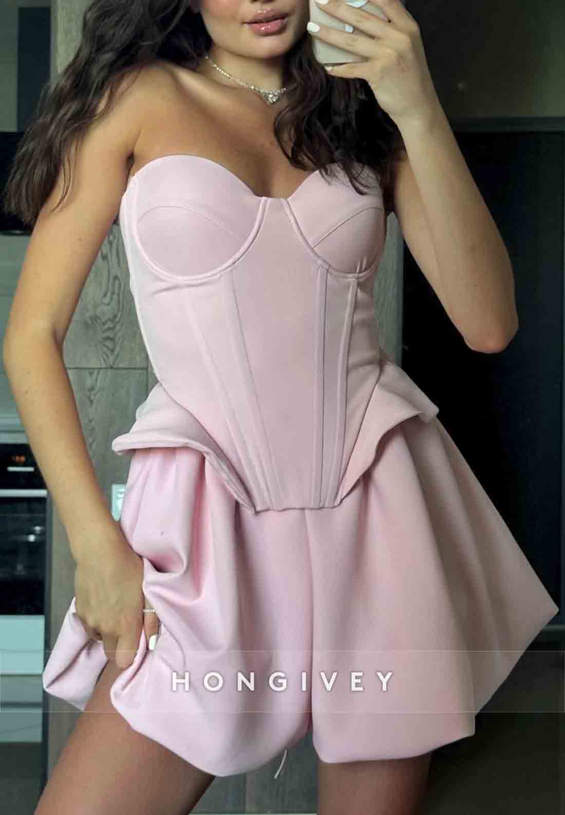 Strapless A-Line Tie Back Sweetheart Short Homecoming Dress with Corset