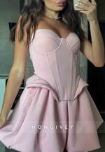 Strapless A-Line Tie Back Sweetheart Short Homecoming Dress with Corset