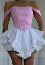 Off the Shoulder A-Line Asymmetrical Crisscross Back Homecoming Dress