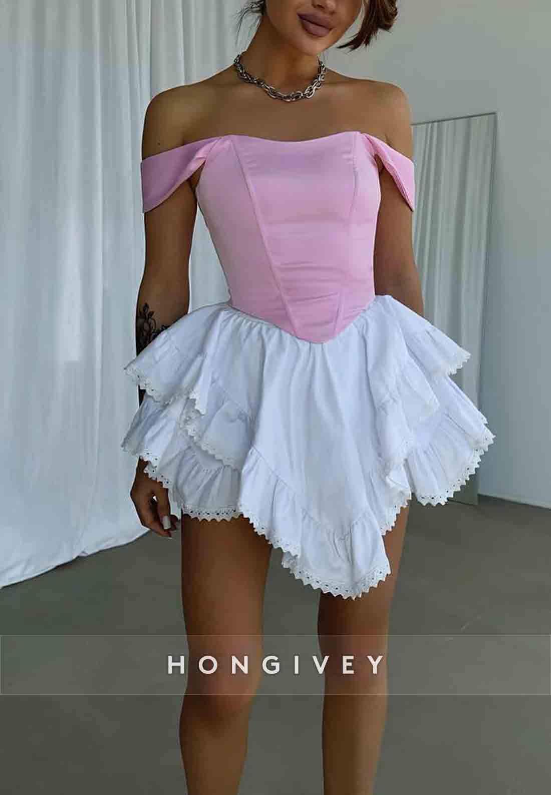 Off the Shoulder A-Line Asymmetrical Crisscross Back Homecoming Dress