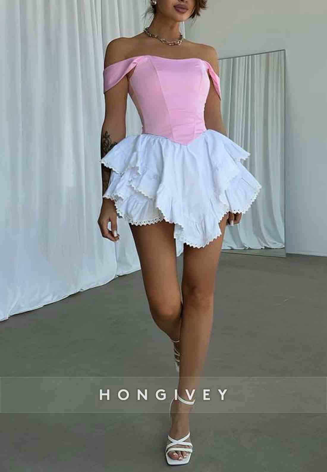 Off the Shoulder A-Line Asymmetrical Crisscross Back Homecoming Dress