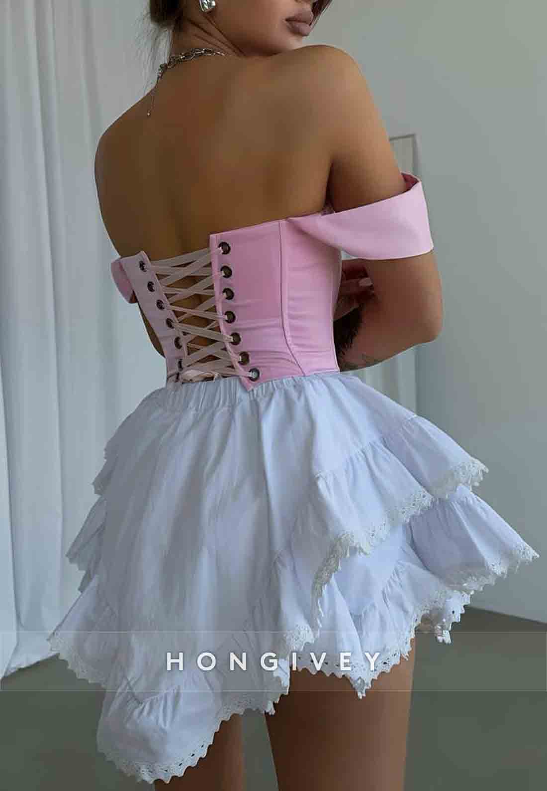 Off the Shoulder A-Line Asymmetrical Crisscross Back Homecoming Dress