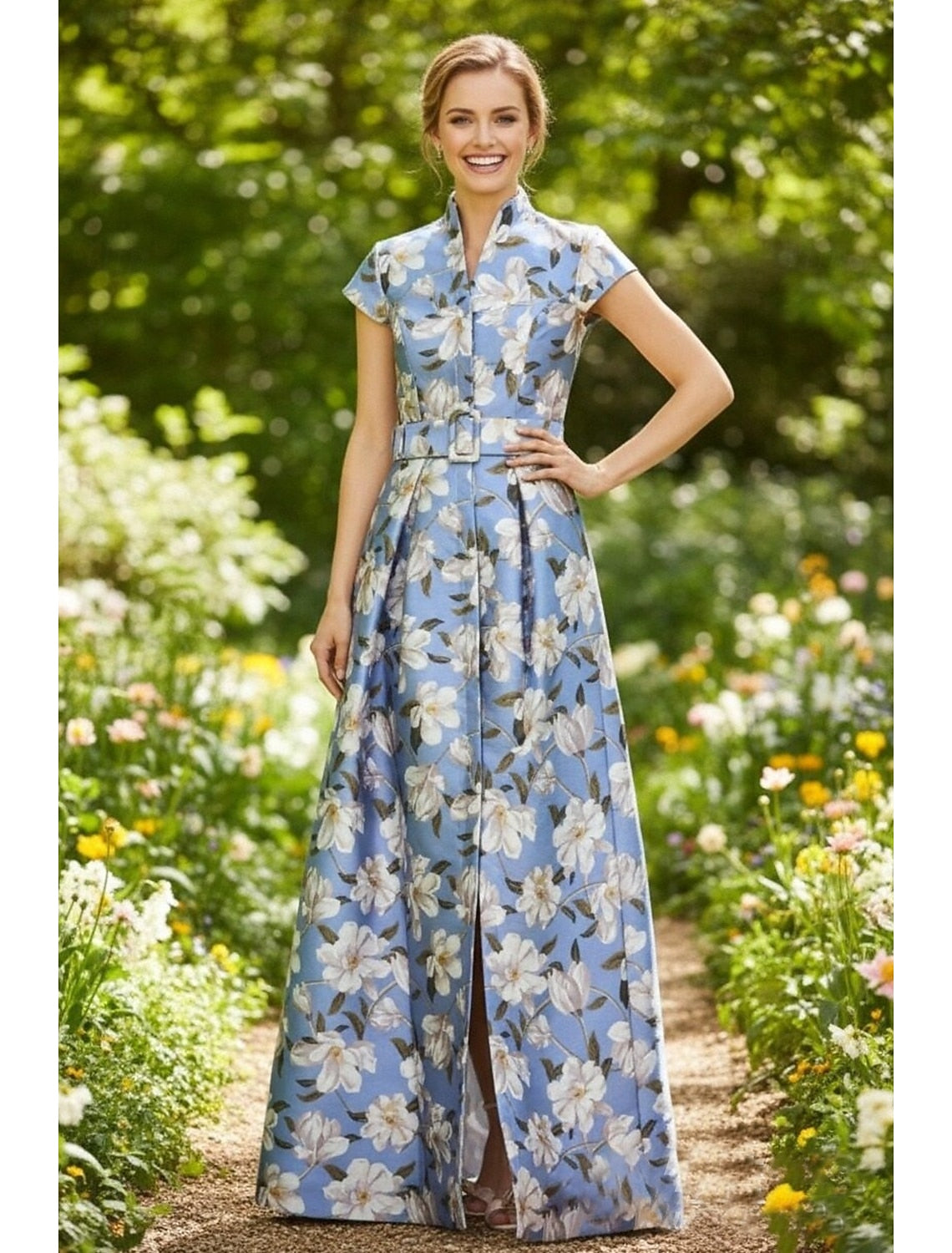 Sleevekess Floral Print A-Line Floor-Length Evening Dress